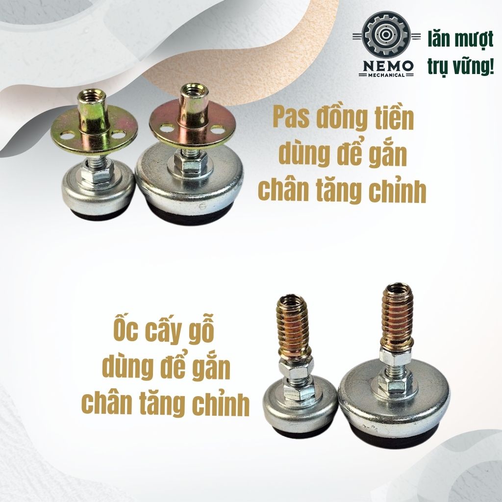 Pas Đồng Tiền & Ốc Cấy Gỗ M8/M10 – Giải Pháp Lắp Bánh Xe & Chân Tăng Chỉnh Cho Đồ Gỗ